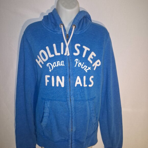 HOLLISTER of California hooded sweatshirt, zippered front, blue & white. MED. - Picture 6 of 14